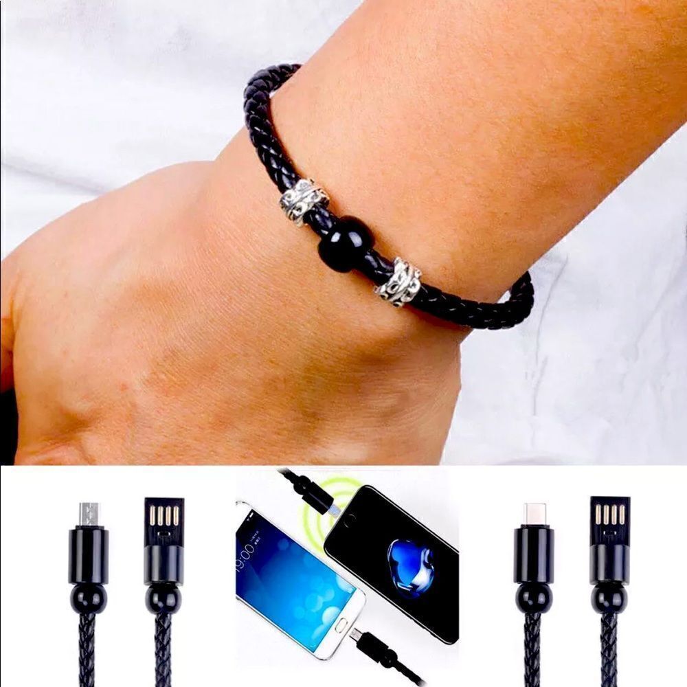 Stylish bracelet that can be used to plug into iPhone & usb to charge battery.